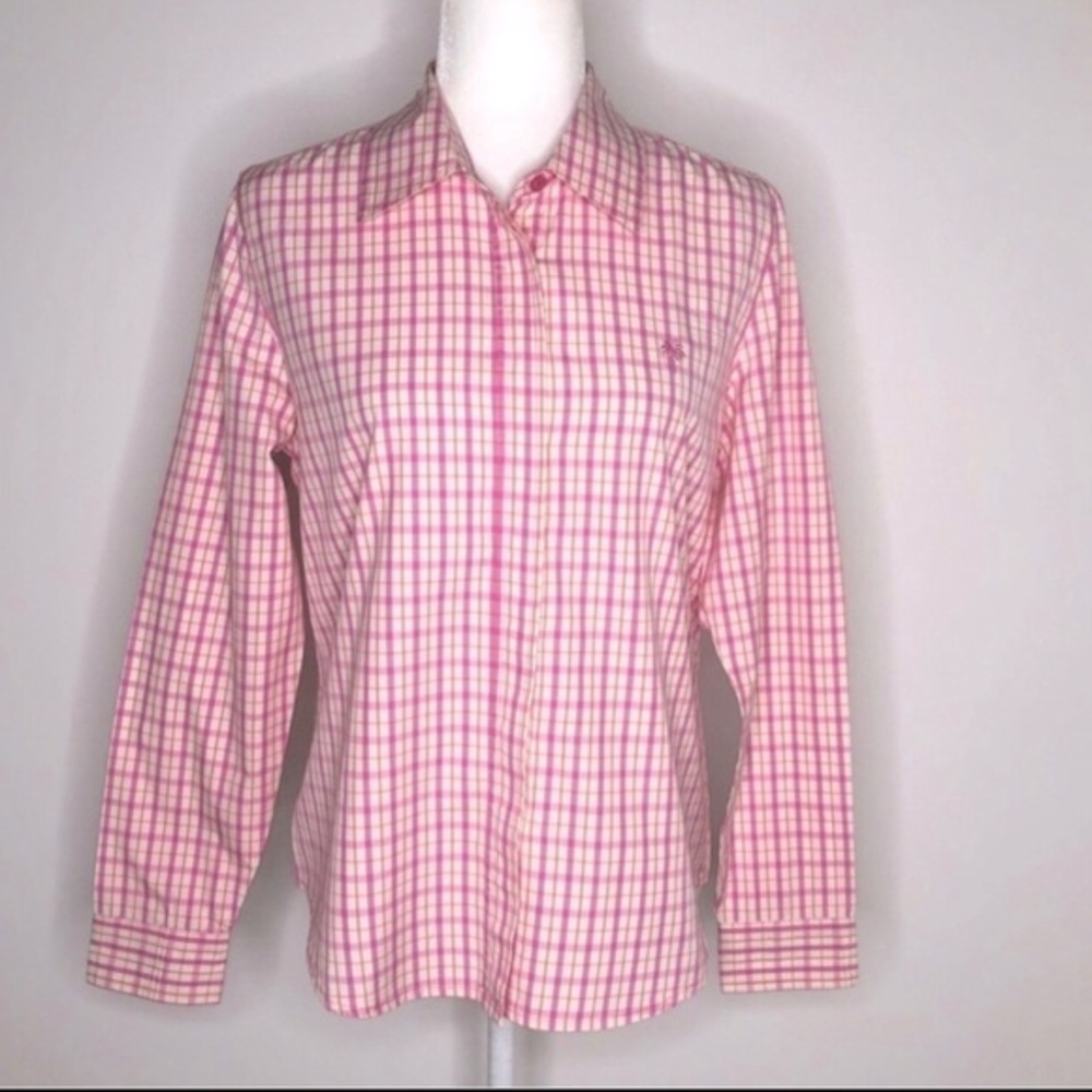 Lilly Pulitzer pink orange & white plaid cotton poplin buttondown shirt size 8